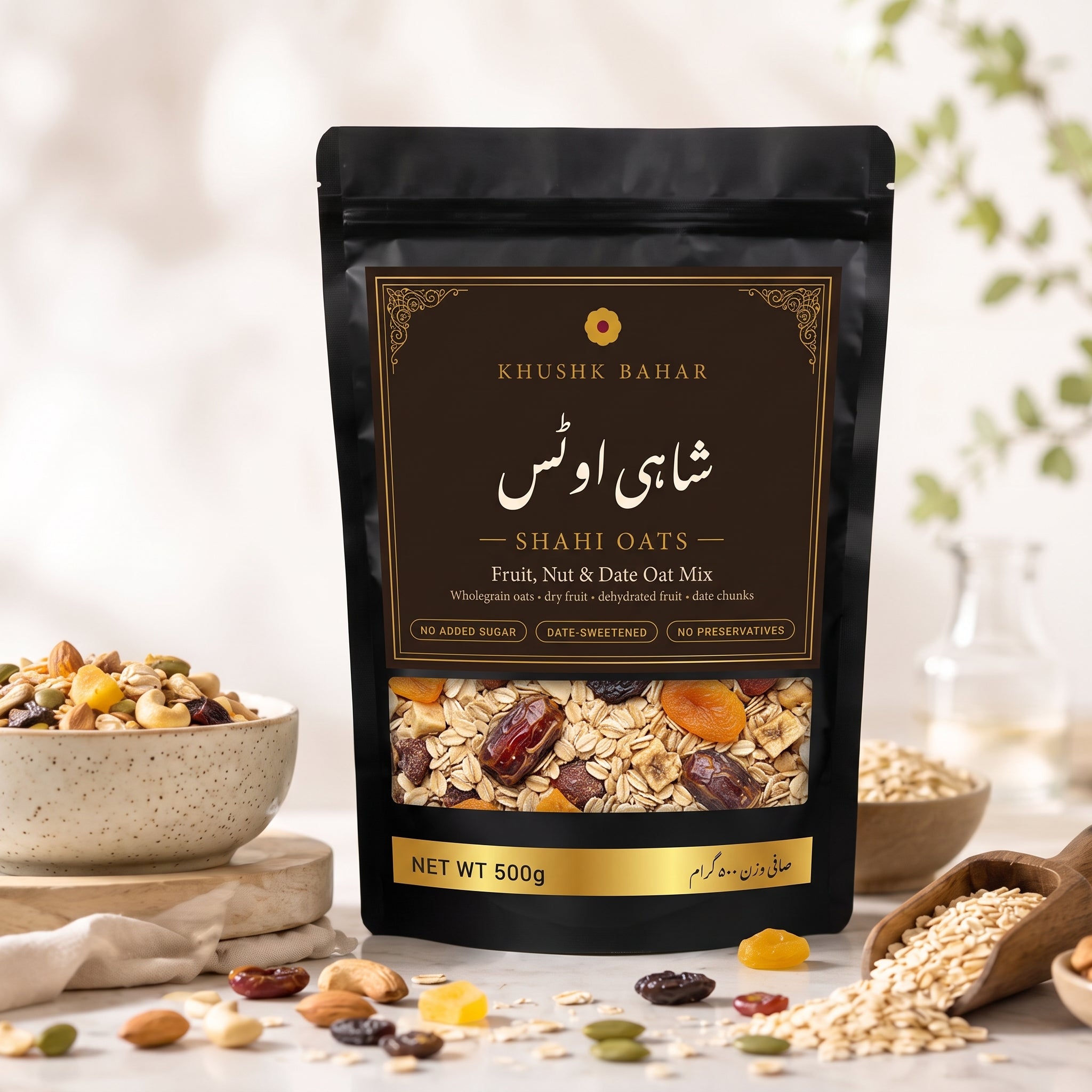 Khushk Bahar Shahi Oats 500g pouch of fruit, nut and date oat mix